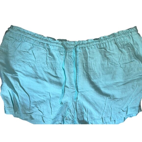 Faded Glory Womens Plus Size 2X Aqua Blue Linen-Blend Drawstring Shorts With Poc - Picture 2 of 5
